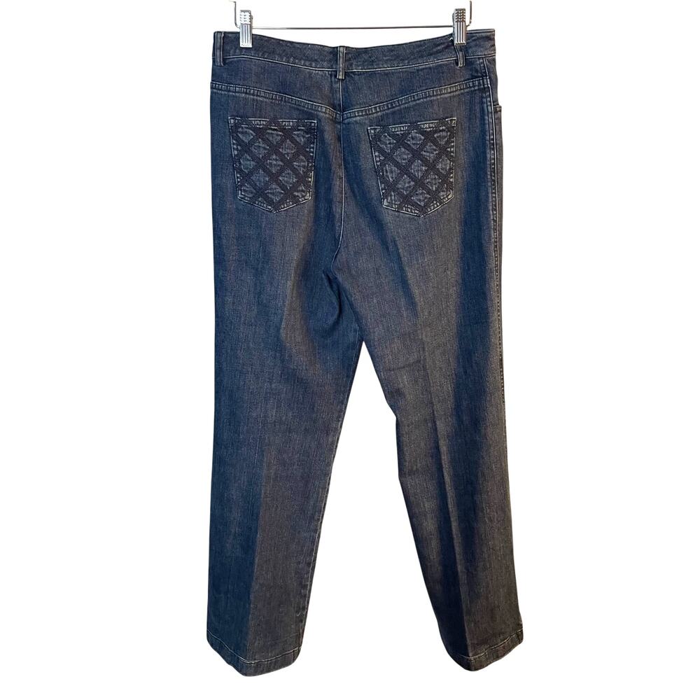 St. John Collection SZ 10 Blue Denim Straight Leg Jeans Embroidered Pockets EUC